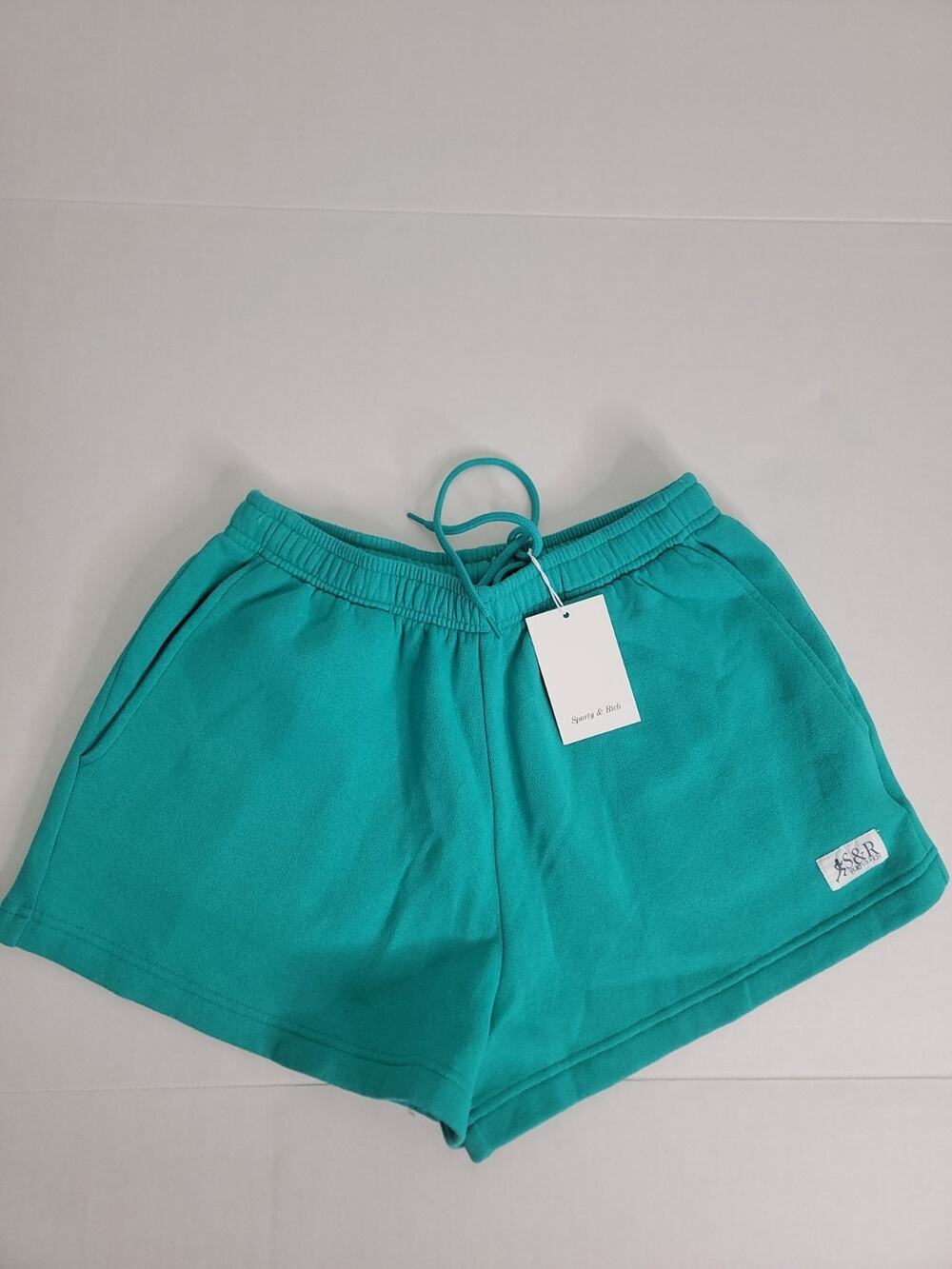 Sporty & Rich SRC Terry Shorts Sz M Lara Runner Soft Disco Spring Green NEW
